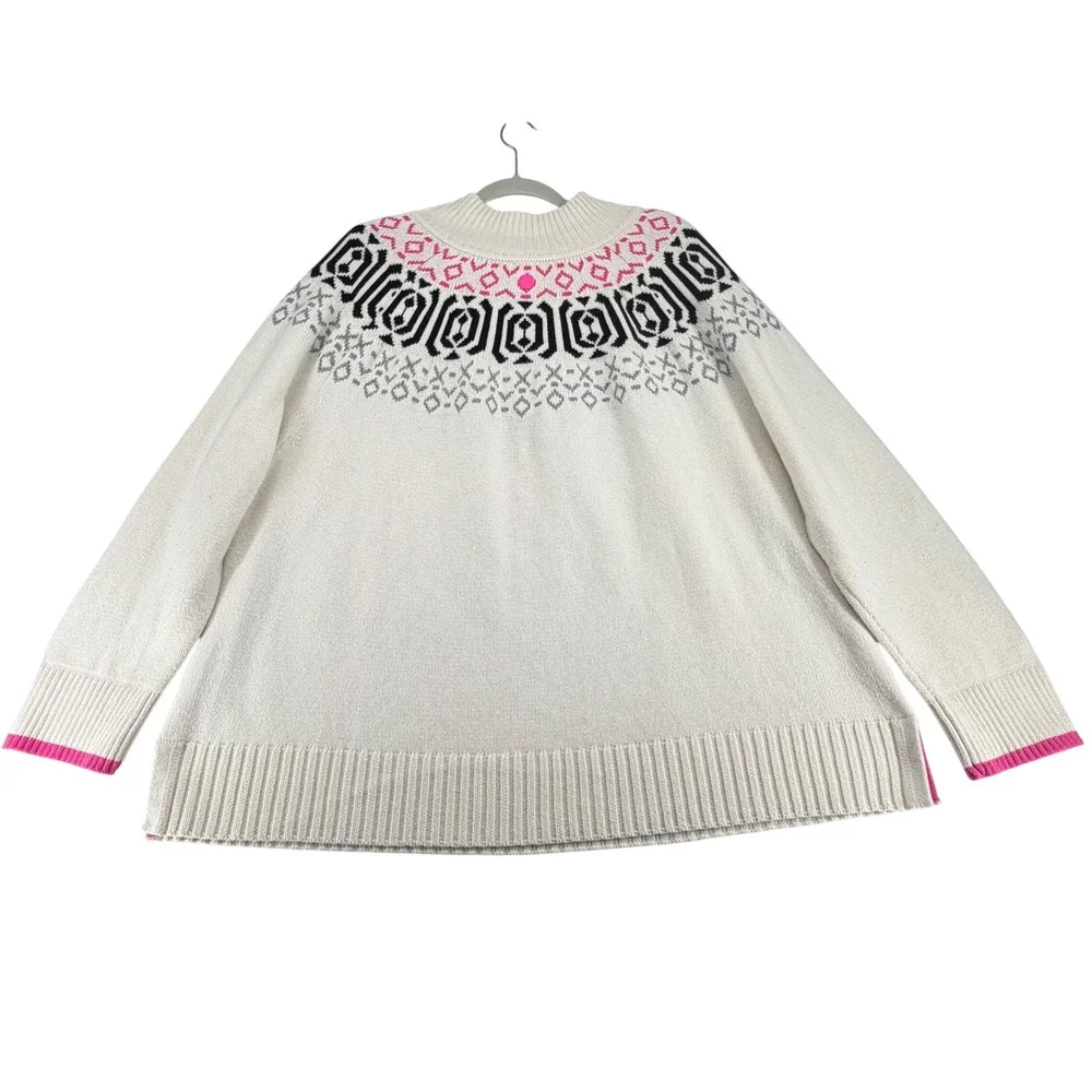 T by Talbots Fair Isle Quarter Zip Sweater Wool Cotton Blend Women Plus 3X Ivory